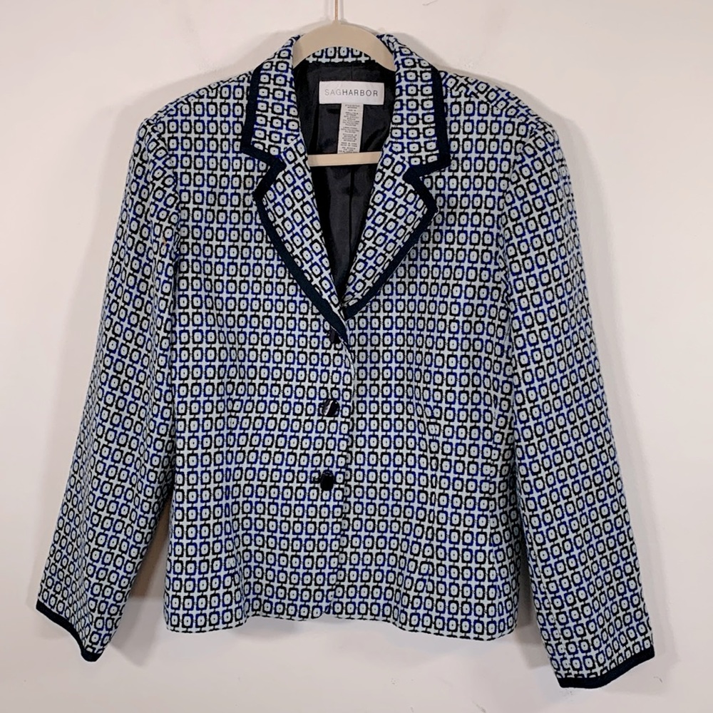 Sag Harbor Estilo Plus Size Workwear Wool Blend Womens Size 16 Lined Blue Blazer